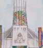 Liverpool Metropolitan Cathedral watercolour A5