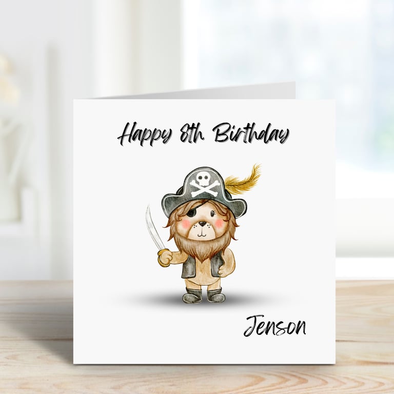 Personalised pirate themed greeting card