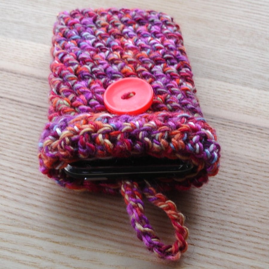 Crochet Mobile Phone Cosy with Button in Multicolour