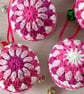 Crochet Christmas Baubles Set of 6 - Shades of Pink and White - Tree Decorations - Image 2