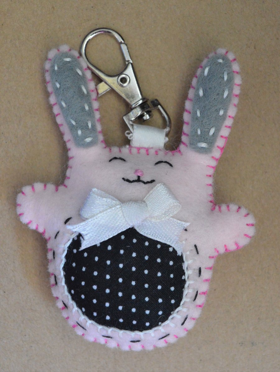 Pink Felt Happy Little Bunny Rabbit Stuffie Handbag Charm