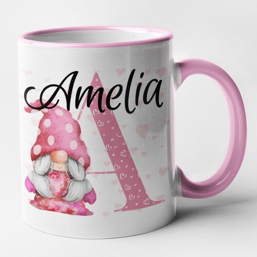 Personalised FEMALE Pink Gonk initial and name Mug - personalised Valentines Mug