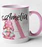 Personalised FEMALE Pink Gonk initial and name Mug - personalised Valentines Mug - Image 1