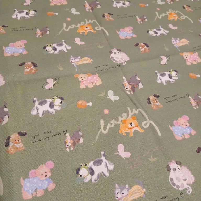 Green Dogs Pattern Fabric