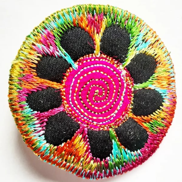 Textile Brooch Small Free Machine Embroidery 