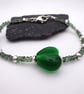 green lampwork glass heart and apatite gemstone bracelet - Image 3
