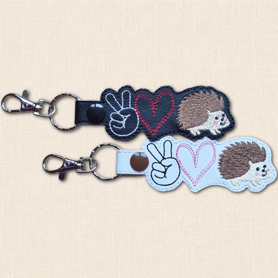 Hedgehog Keyring - Peace Love Hedgehog Faux Leather Bag Charm