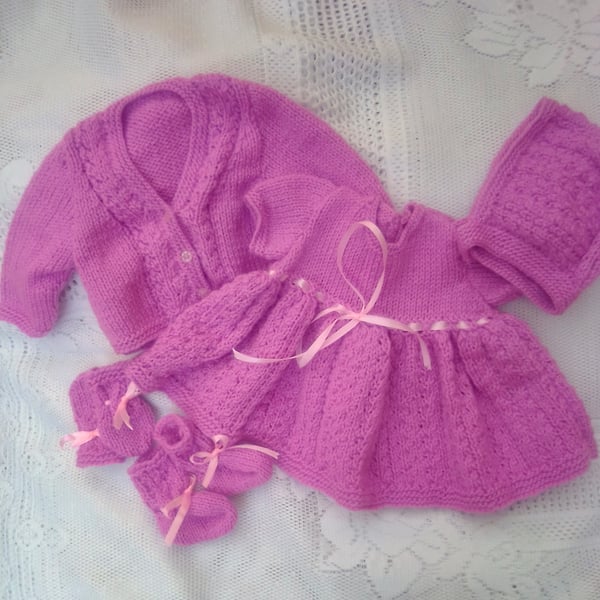 5 Piece Knitted Dress Set for a Baby Girl, Prem Sizes Available, Custom Make