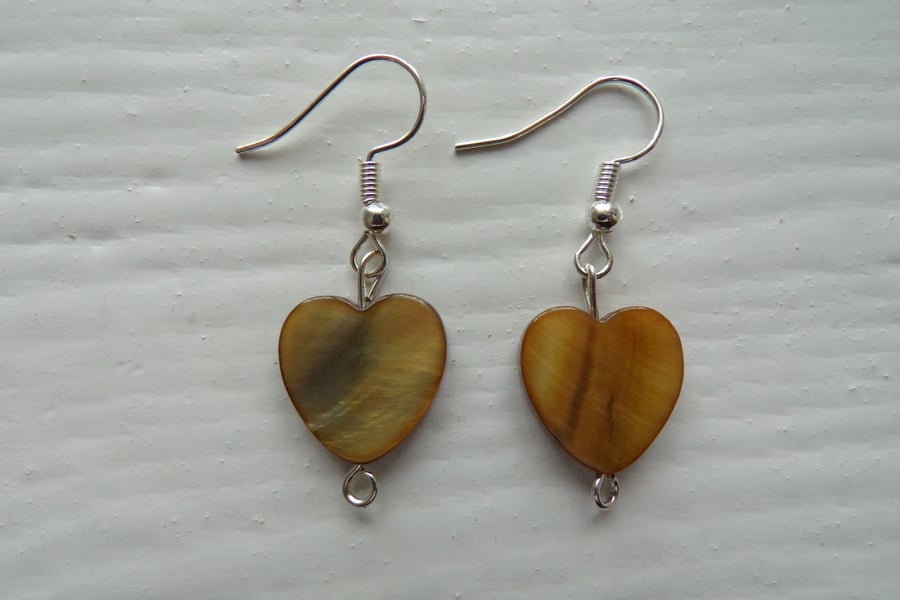 Shell Heart Earrings, Shell Earrings, Heart Earrings, Brown Shell Earrings