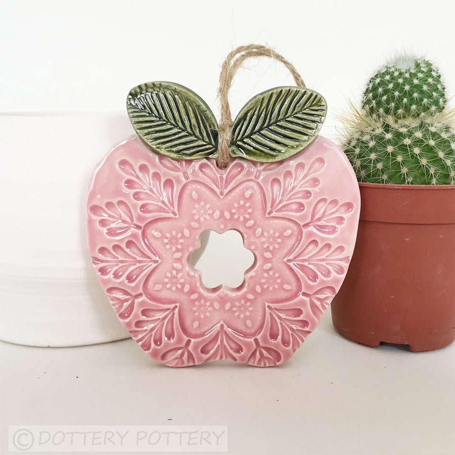 Ceramic Apple decoration Thank You Teacher Gift Pottery Apple Folk Art Primitive
