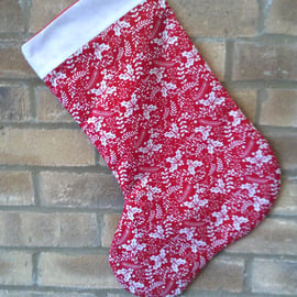 White Holly on Red Christmas Stocking