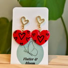 Red and gold love links dangling earrings 