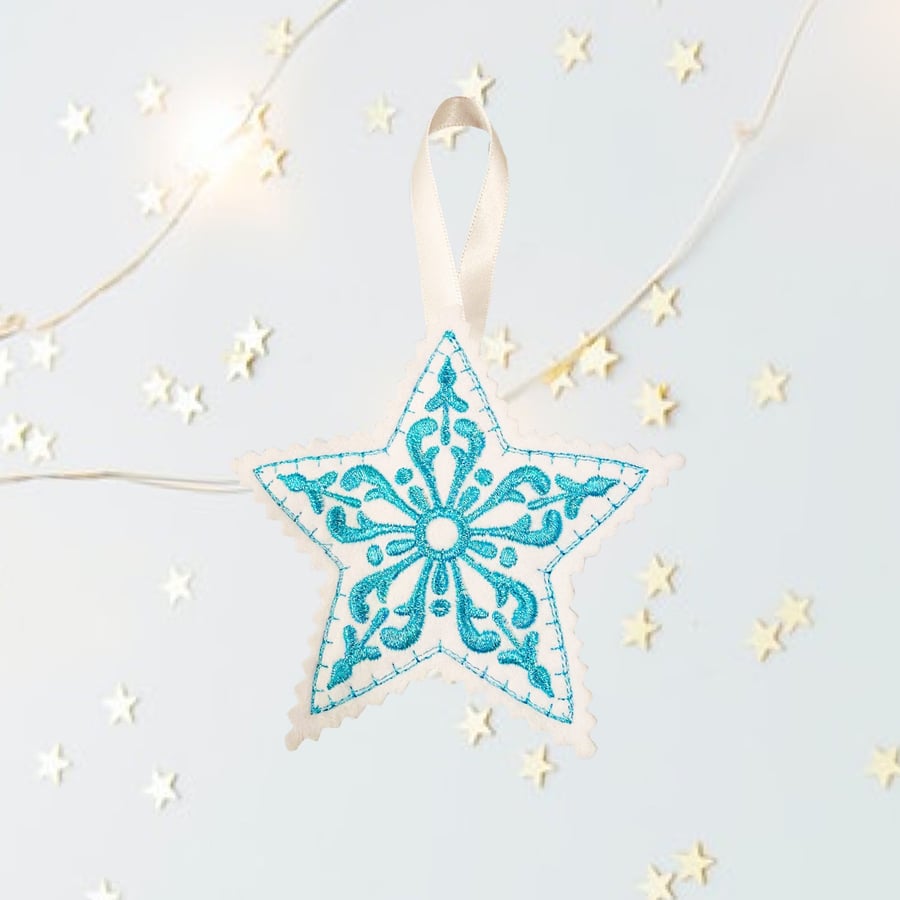 Blue and White Felt Decoration- Christmas Star