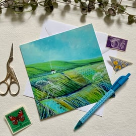 Hilltop Cottage, Blank Greetings Card