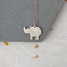 Recycled sterling silver rhino pendant necklace – handmade animal jewellery