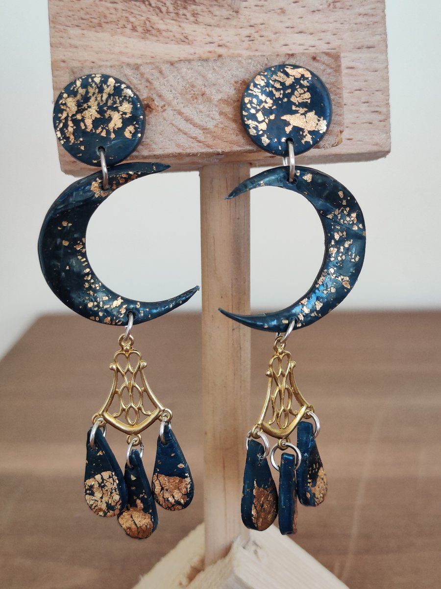 Night sky moon earrings