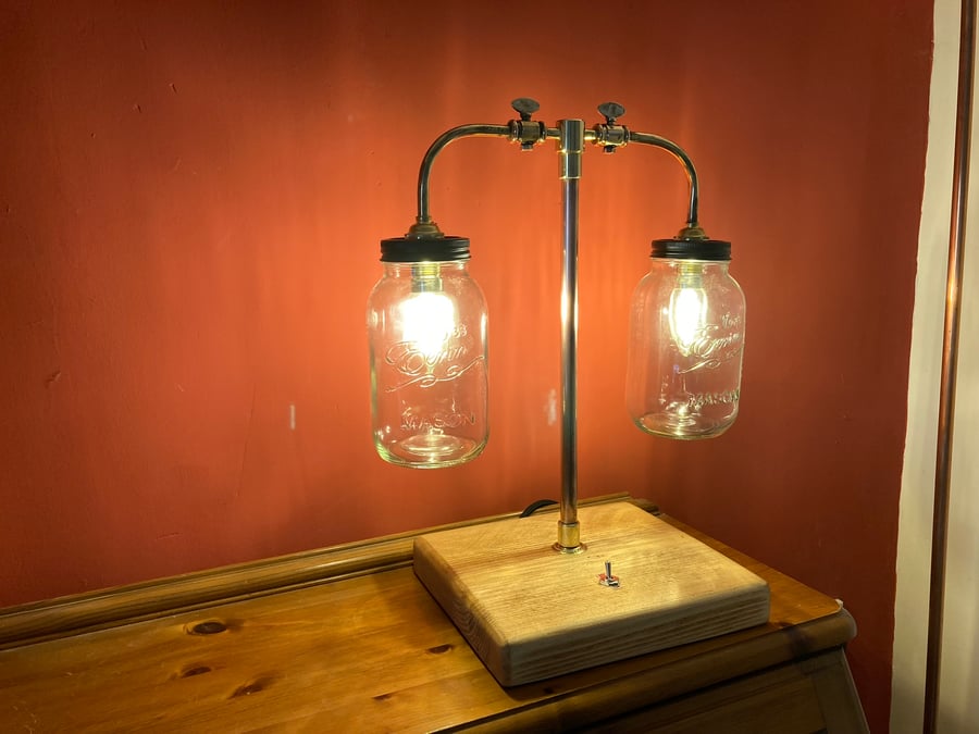 Steampunk Jar Table Lamp, Made from Two Mason Jars
