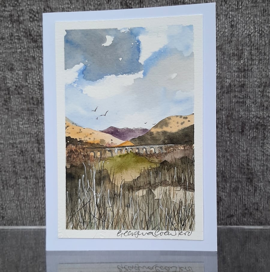 Passing Through. Handpainted Blank Card. Paper Art Countryside Original Painting