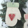 Reduced Ceramic Christmas Mitten decoration with red button