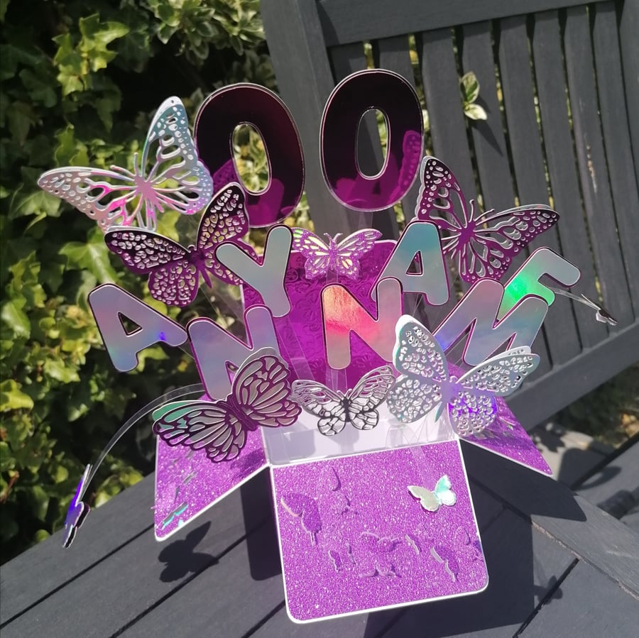 Large Personalised  Birthday Butterfly Pop up Box  Greeting Card