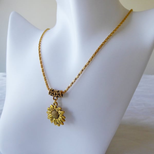 Golden Sunflower Pendant with gold plated Chain