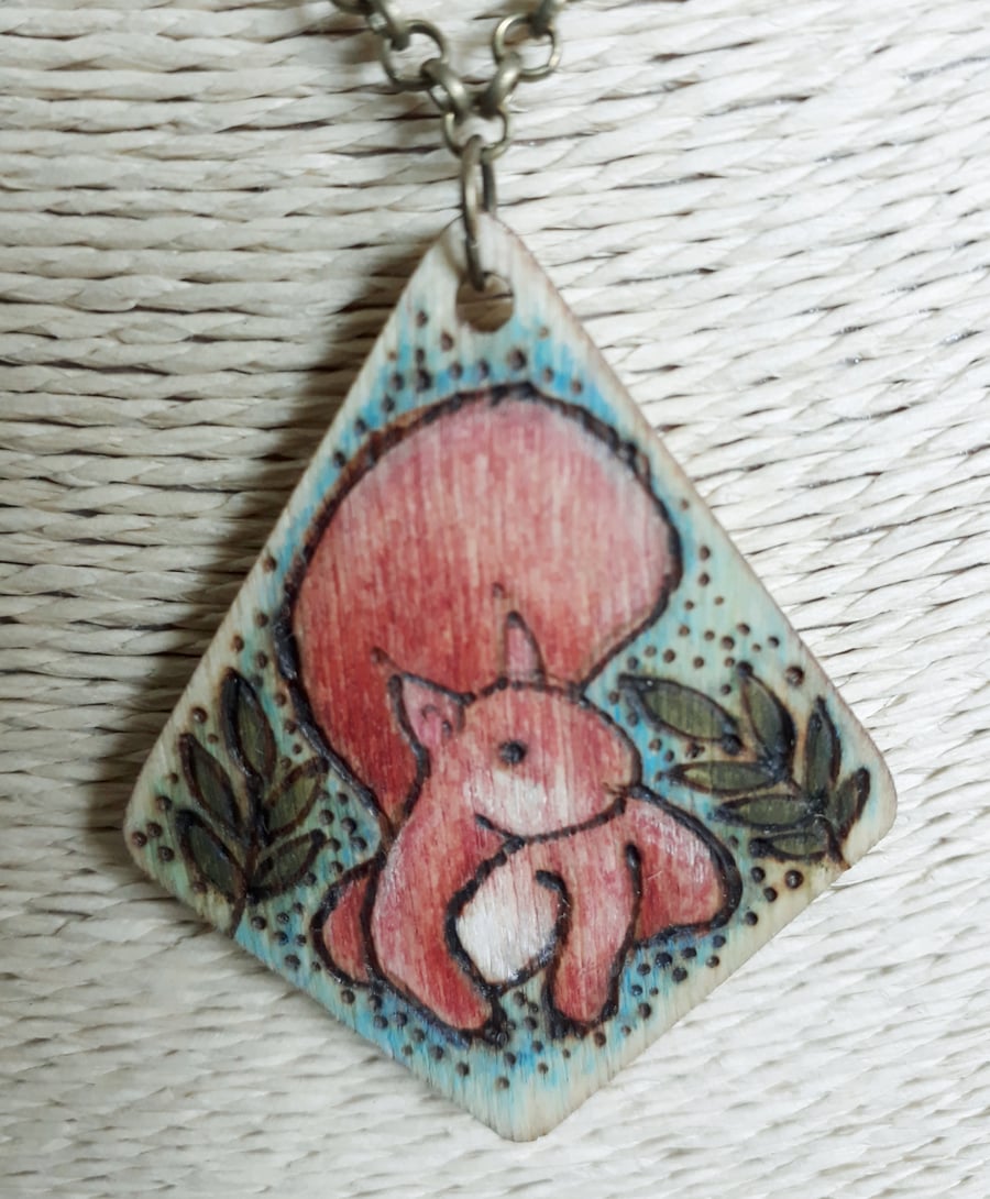 Pyrography red squirrel pendant