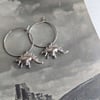 Petite Silver Stegosaurus charm earrings - little dinosaurs - hoops