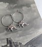 Petite Silver Stegosaurus charm earrings - little dinosaurs - hoops