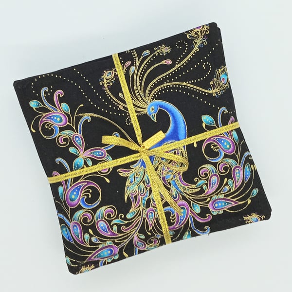 Golden Peacock fabric coasters 108HF