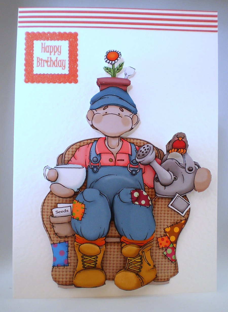 Humorous 3D Gardener Birthday Card ,Personalise,Handmade