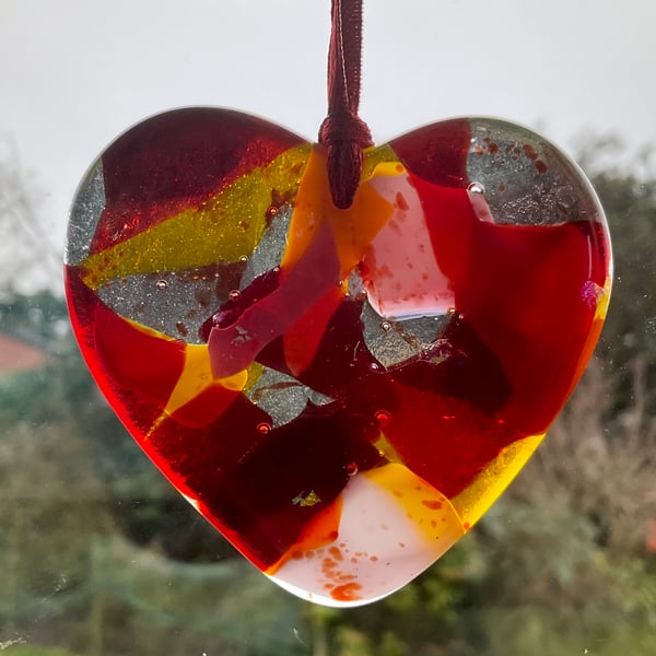 Glass fused hearts window hanging