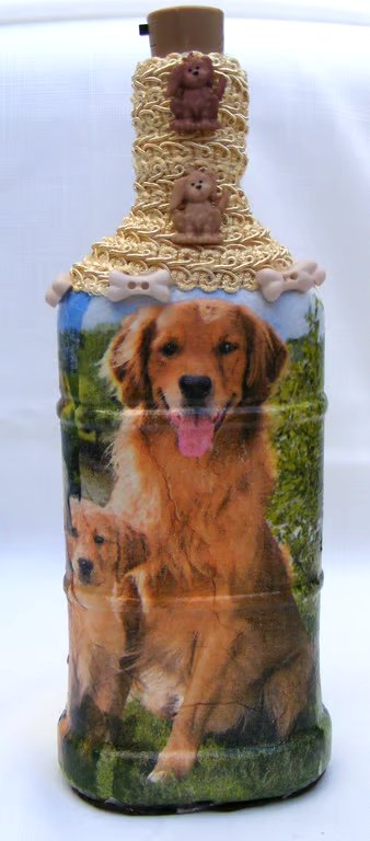 Decoupaged Retriever Glass Lamp