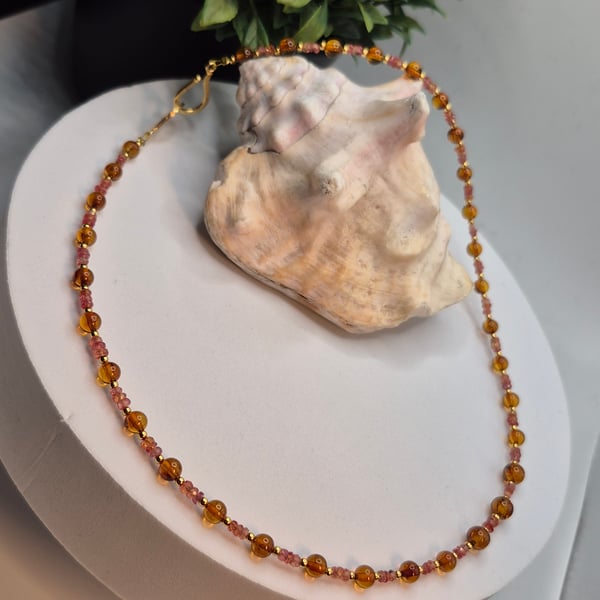 Luxury Padparadscha Sapphire and Baltic Amber Necklace