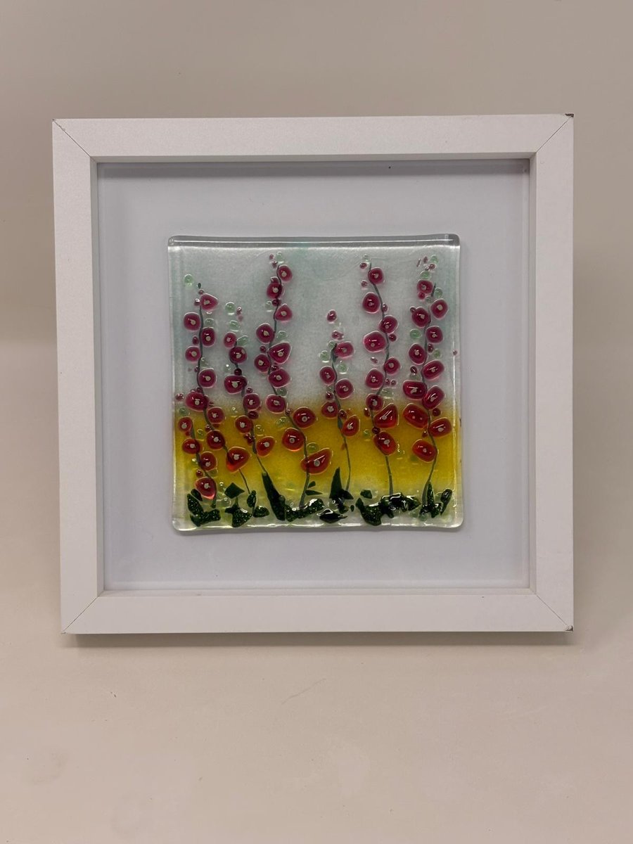 Framed Fused Glass Pink Wildflowers
