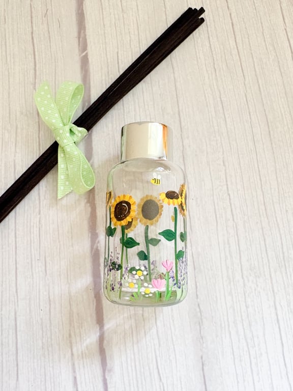 Reed Diffuser Bottle Hand Painted with Sunflowers 