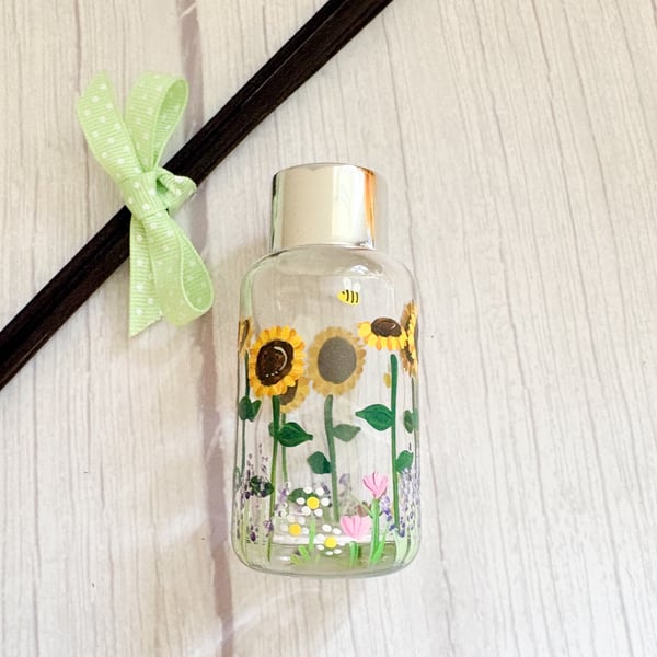 Reed Diffuser Bottle Hand Painted with Sunflowers 