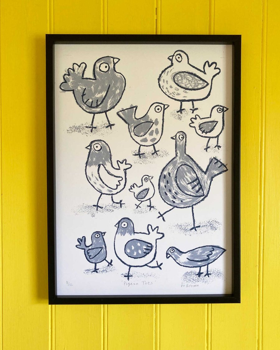  Pigeon Toes original A3 Screen Printby Jo Brown Happy Tomato- unframed