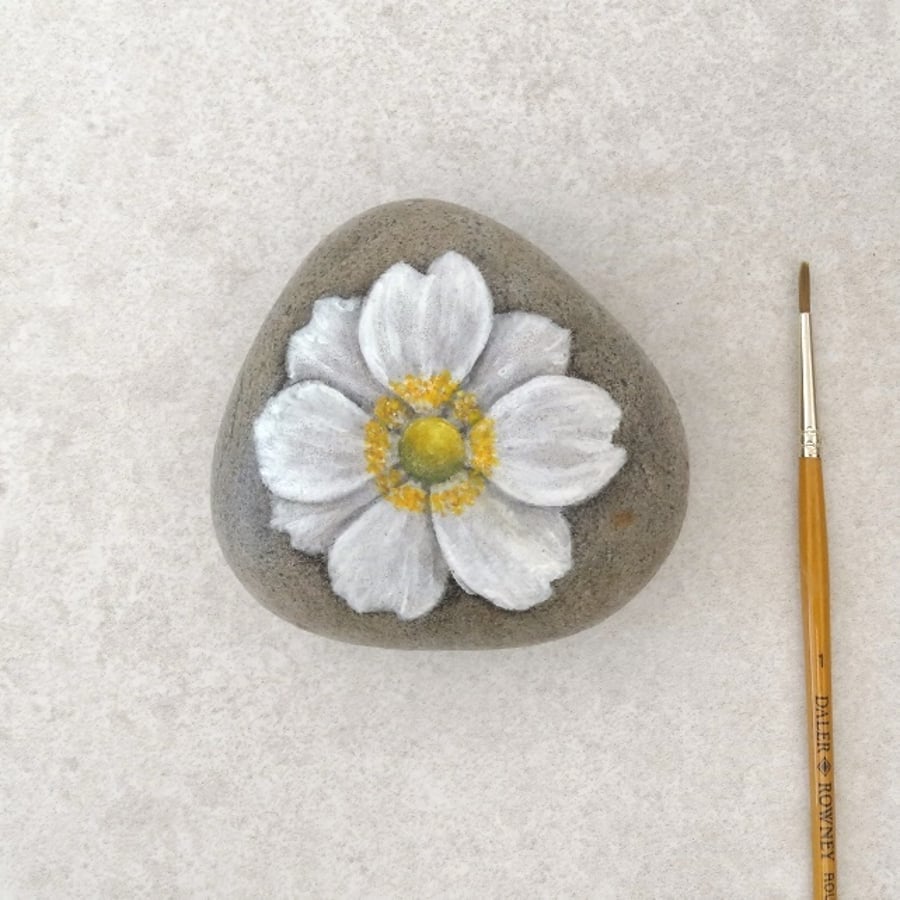 Hand Painted Stone 'Japanese Anemone'