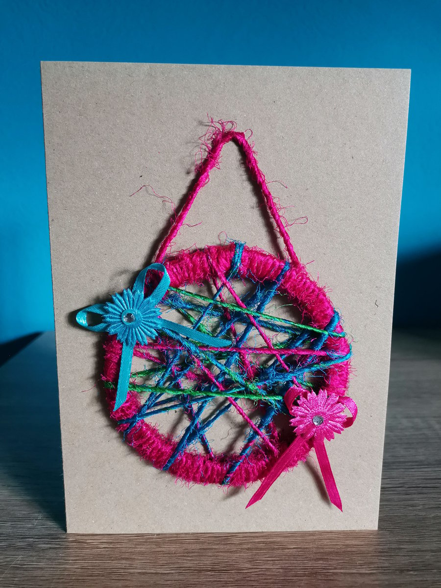 pink and blue mini woven wreath - luxury keepsake greeting card