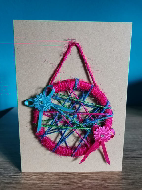 pink and blue mini woven wreath - luxury keepsake greeting card