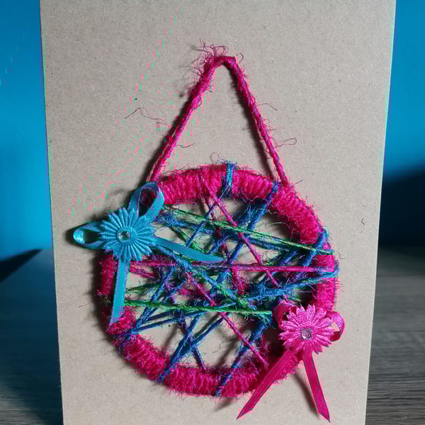 pink and blue mini woven wreath - luxury keepsake greeting card