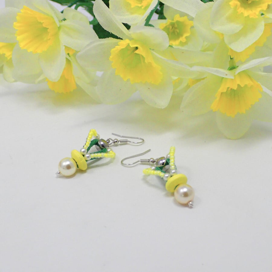 Pastel Yellow Pearl Dangle Earrings