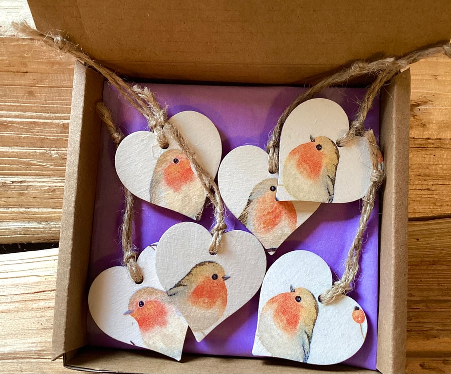 Wooden Mini Hearts Robins 