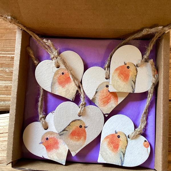 Wooden Mini Hearts Robins 