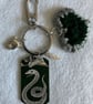 Hogwarts Slytherin house keyring with crochet heart and bag clip - Image 3