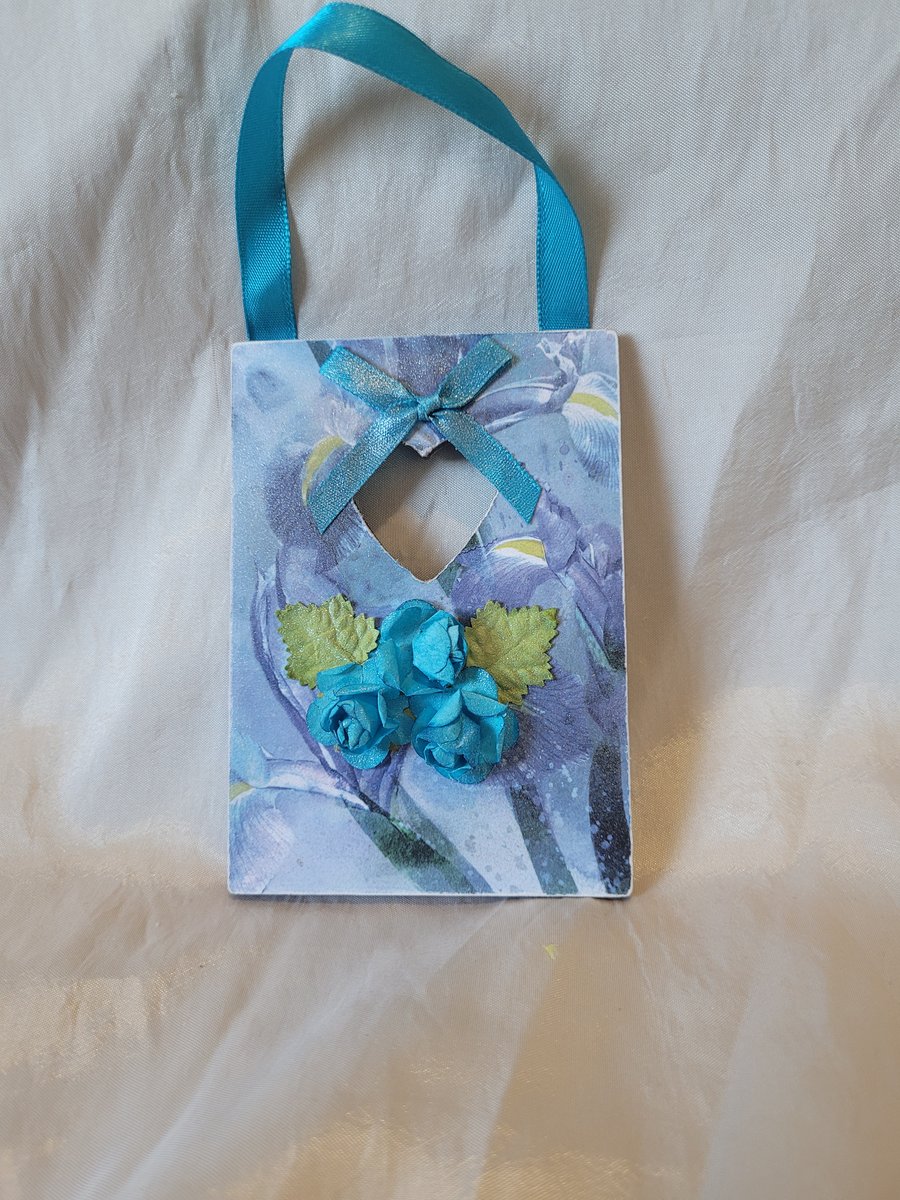 Blue Flower Decopauged Wooden Hanging Decoration