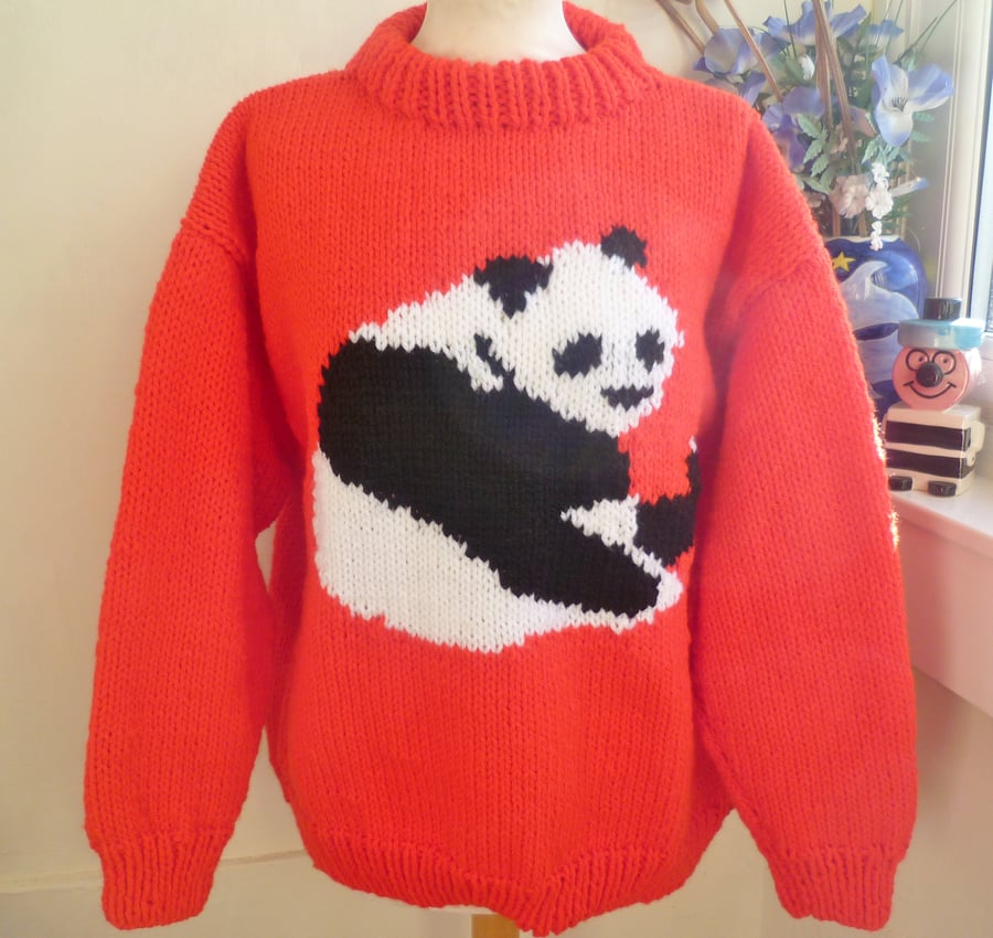 Hand knitted chunky red Panda