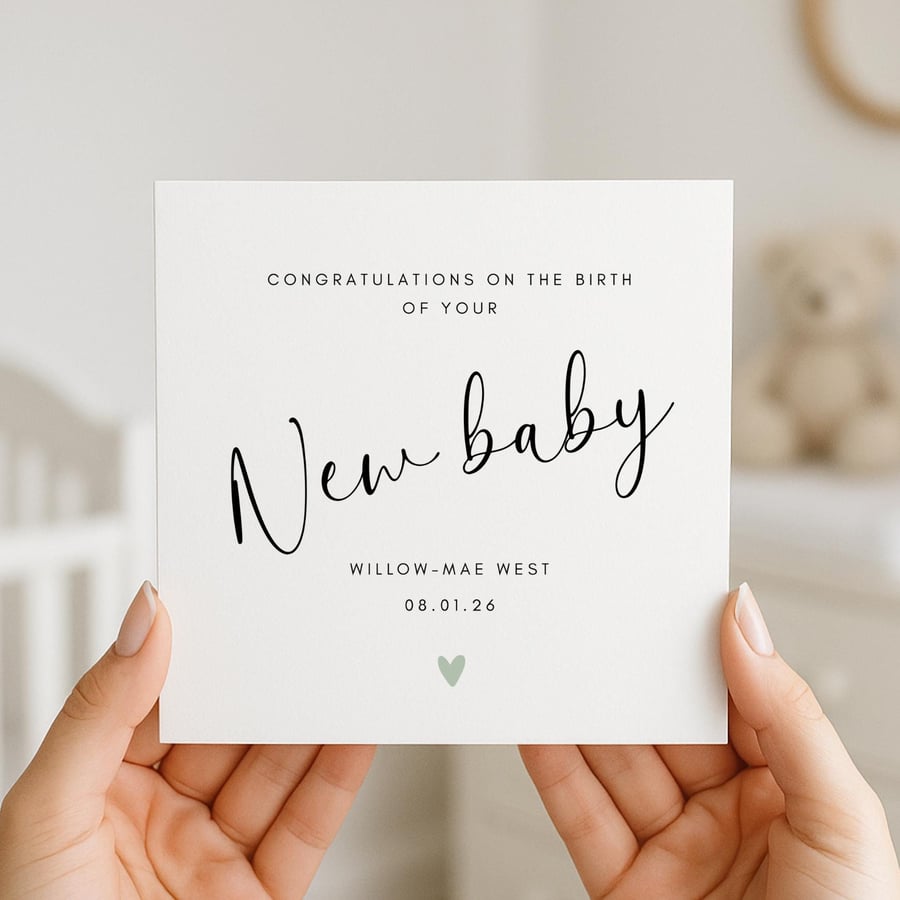 Personalised new baby card, card for new baby, modern baby card, baby keepsake