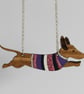 Oak Sausage Dog in Jumper Necklace - Sterling Silver Chain - Image 4