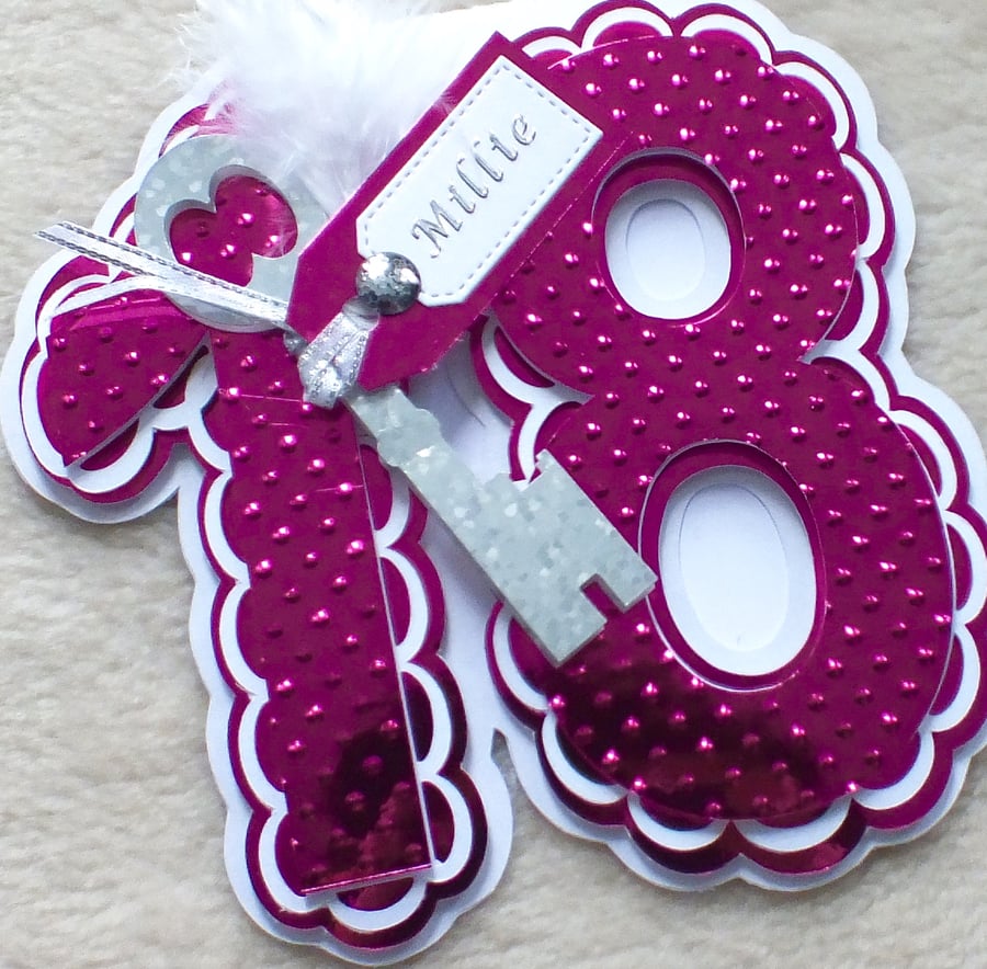 Luxury Handmade Personalised 18th Birthday Number Shaped Card